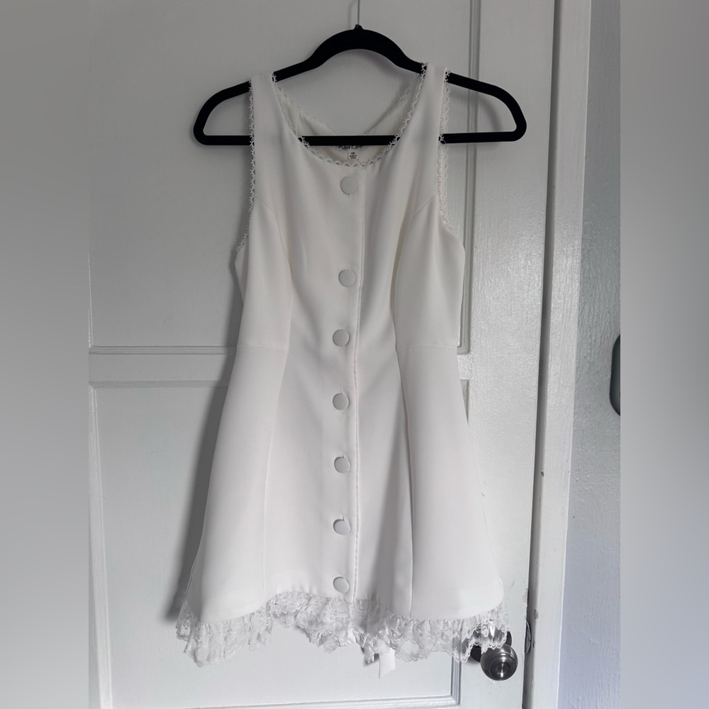 For Love And Lemons Venus Mini Dress Ivory with Lace Trim